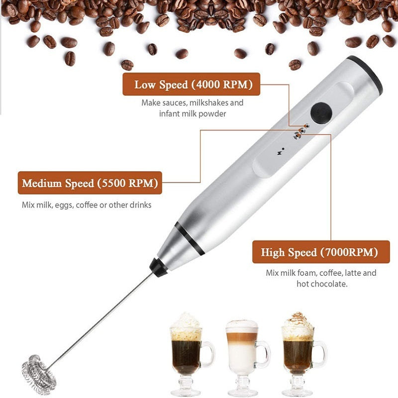 Milk Frother Electric Egg Beater USB Charging Mixer For Coffee Drink Portable Electric Milk Frothers Handheld Blender Cappuccino Cream Egg Beater Food Blender USB Mini Coffee Maker Whisk Mixer