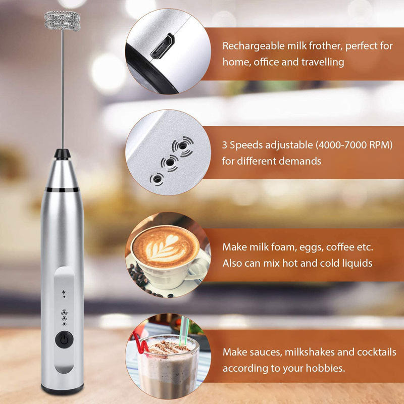 Milk Frother Electric Egg Beater USB Charging Mixer For Coffee Drink Portable Electric Milk Frothers Handheld Blender Cappuccino Cream Egg Beater Food Blender USB Mini Coffee Maker Whisk Mixer